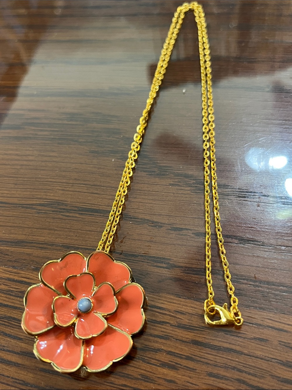 10/$10 Gold-Trim Orange Flower Pendant Necklace - Unbranded
